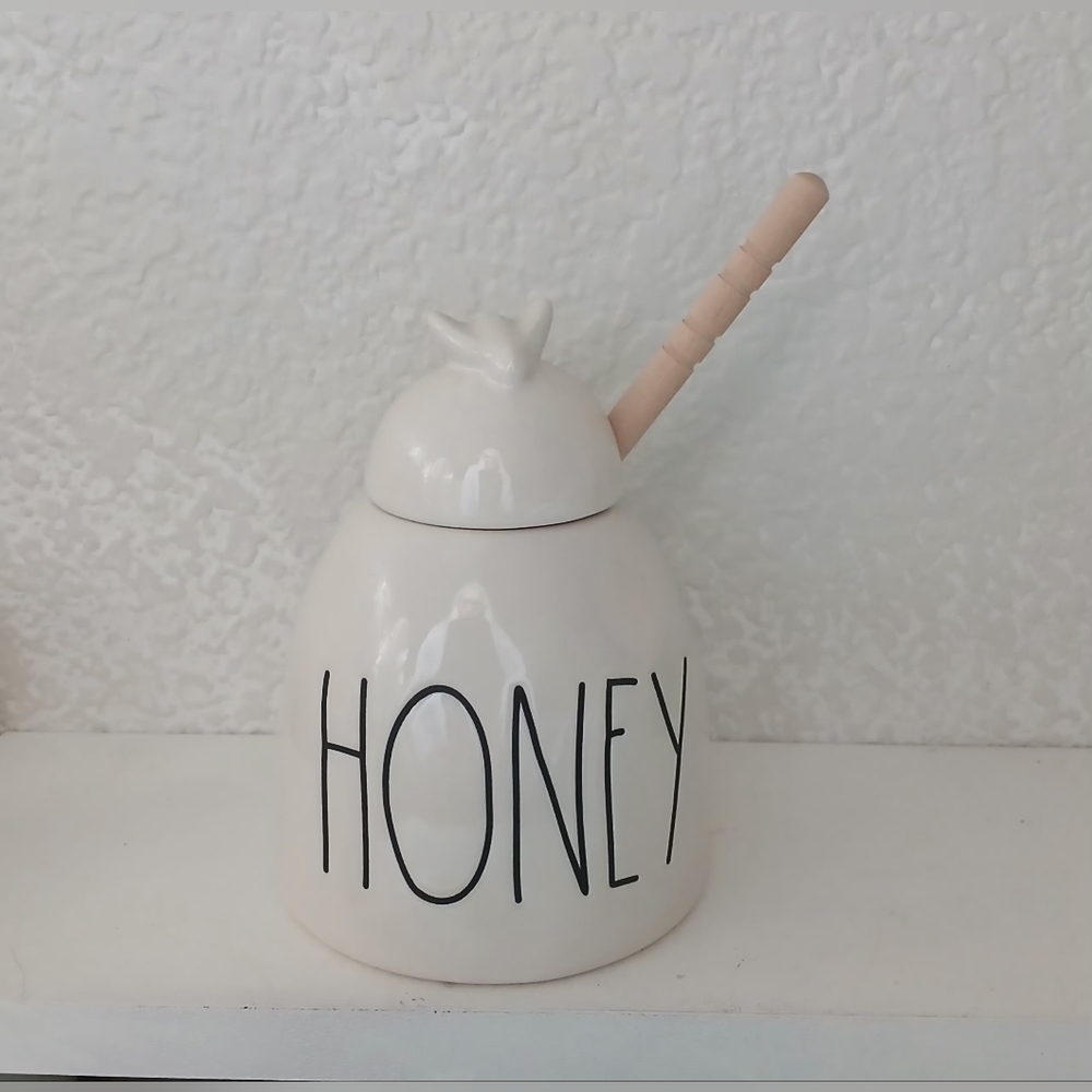 Rae Dunn White Honey Pot with Dipper